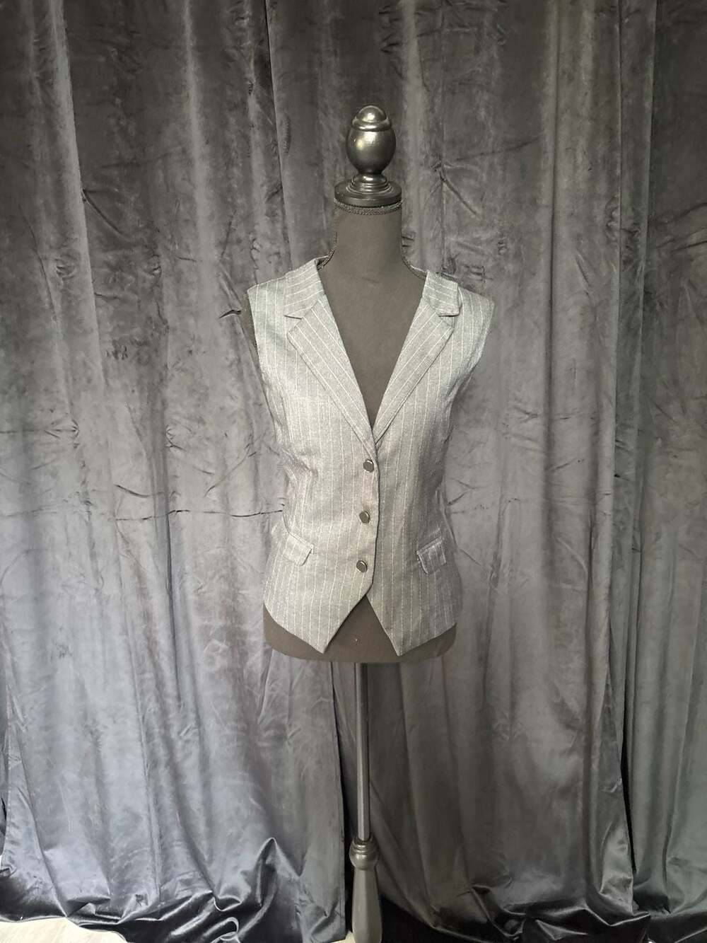 Women's Grey Pinstripe Tailored Vest Waistcoat with Notched Lapel